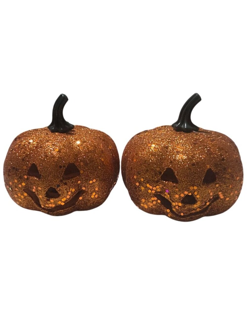 Halloween Jack-O-Lantern LED Light Up Glittery Orange Pumpkins Spooky Set of 2